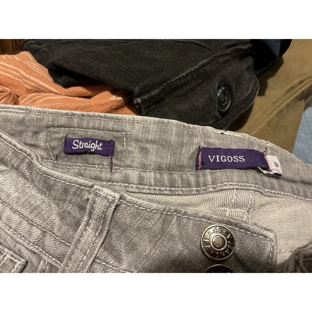 Vigoss Straight Jeans Gray Distressed Flap,pockets 3 28x 31 1/2 Women Low Rise